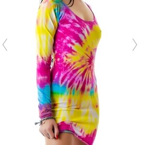 THE RAGGED PRIEST Tie Dye Longsleeve Backless Mini